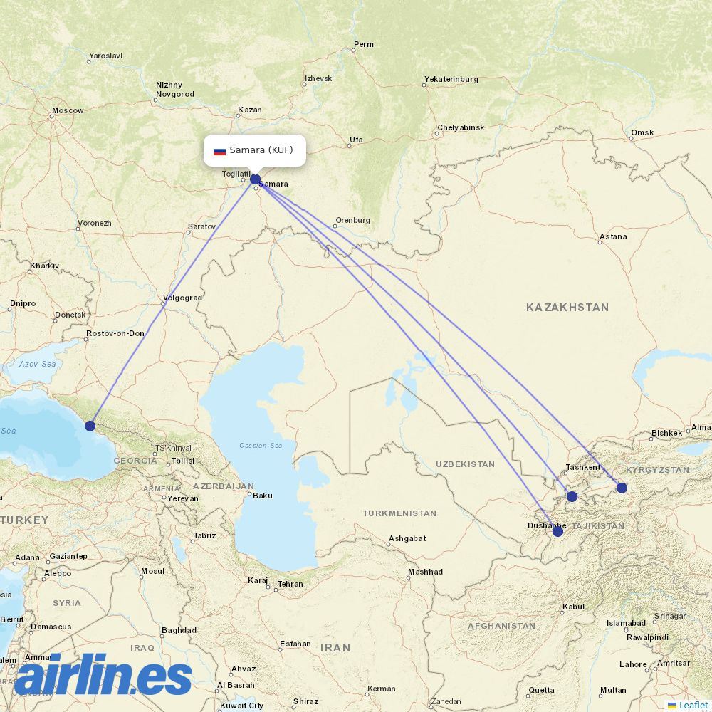 Ural Airlines from Kurumoch destination map