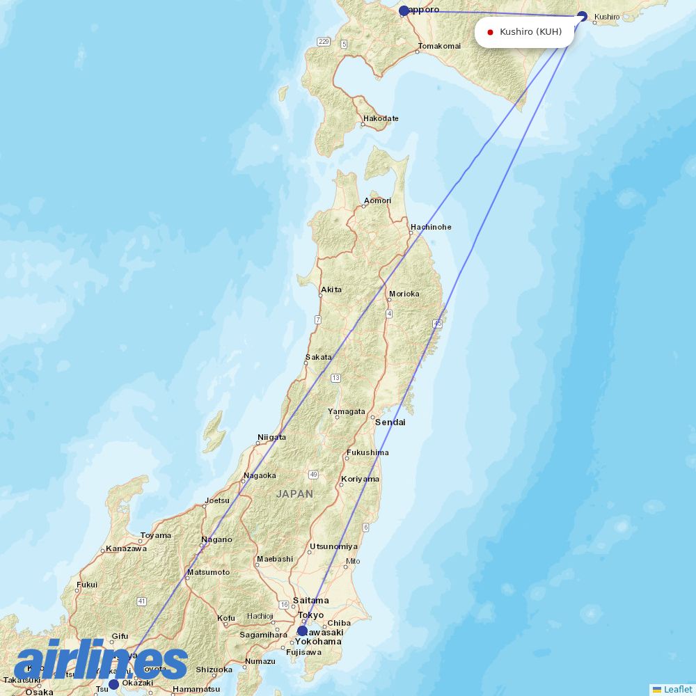 JAL from Kushiro destination map