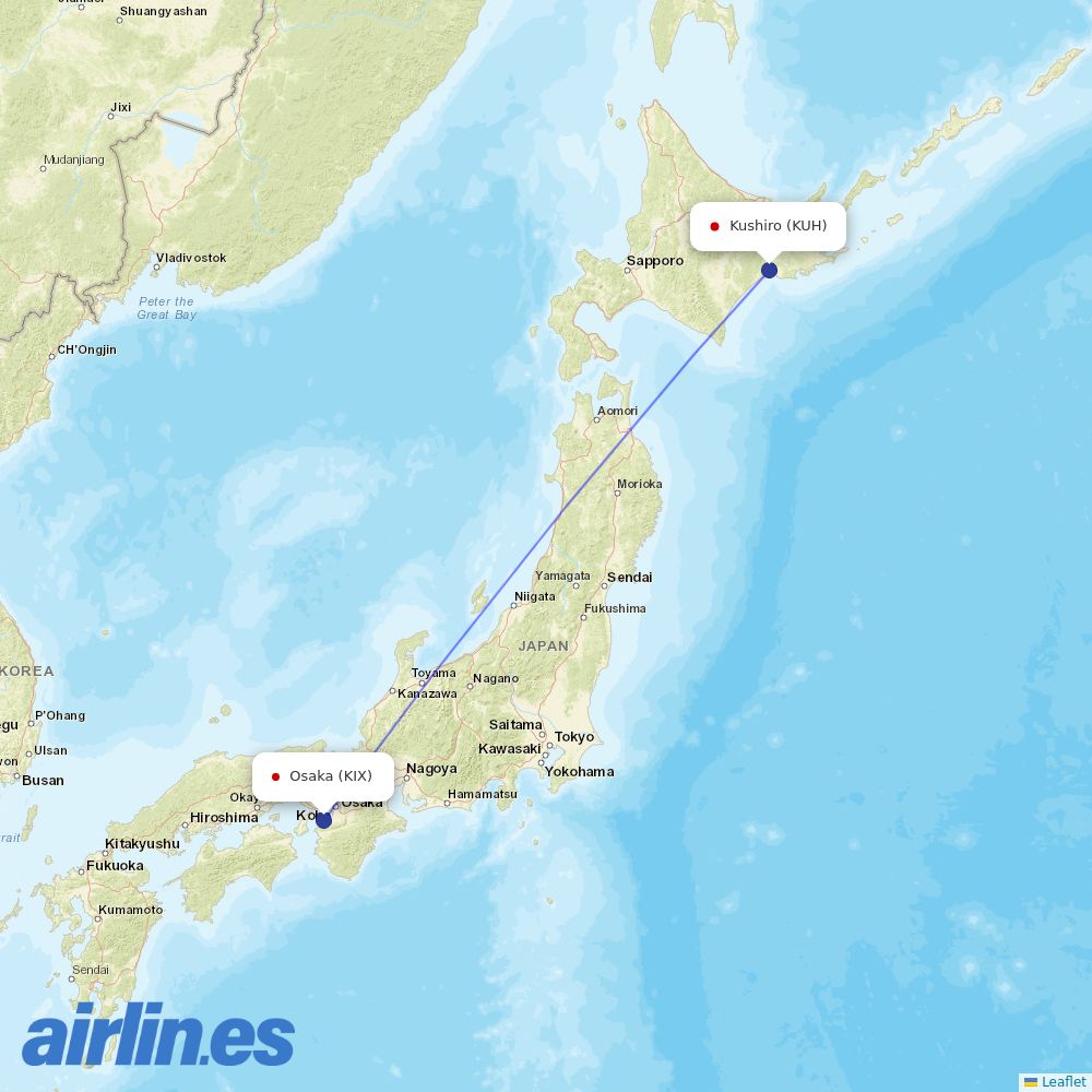 Peach Aviation from Kushiro destination map