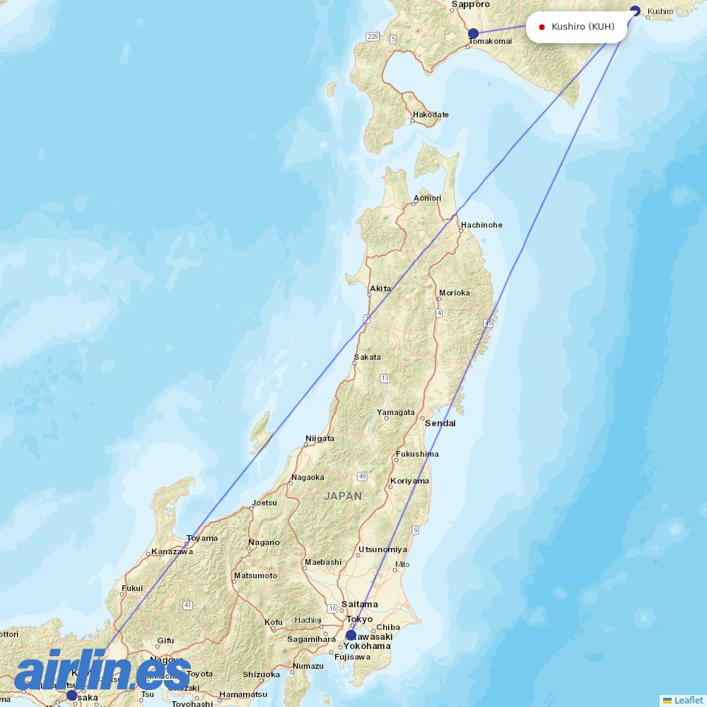 ANA from Kushiro destination map