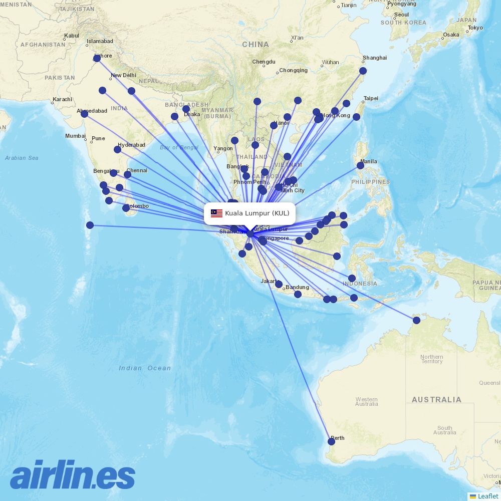 AirAsia from Kuala Lumpur International Airport destination map