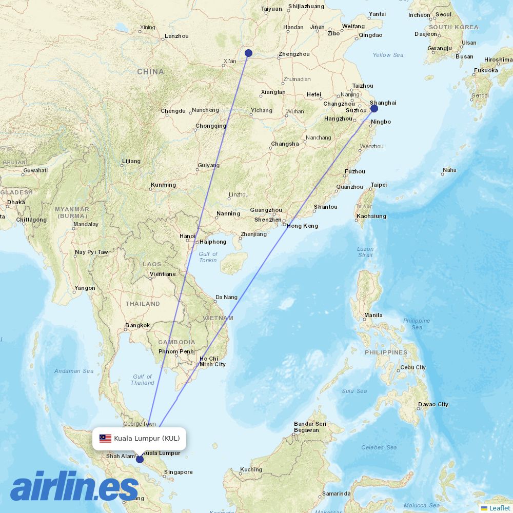 Shanghai Airlines at KUL route map