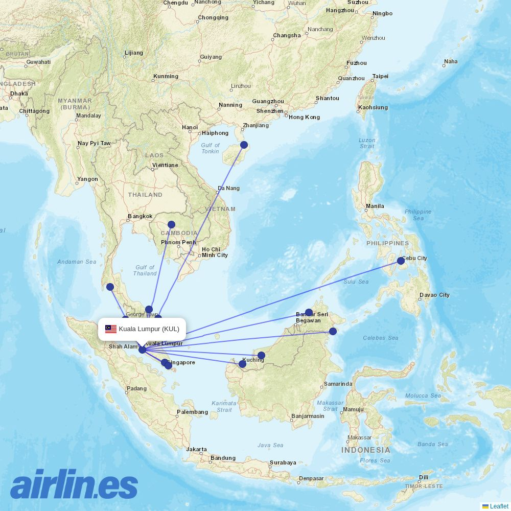 Firefly from Kuala Lumpur International Airport destination map