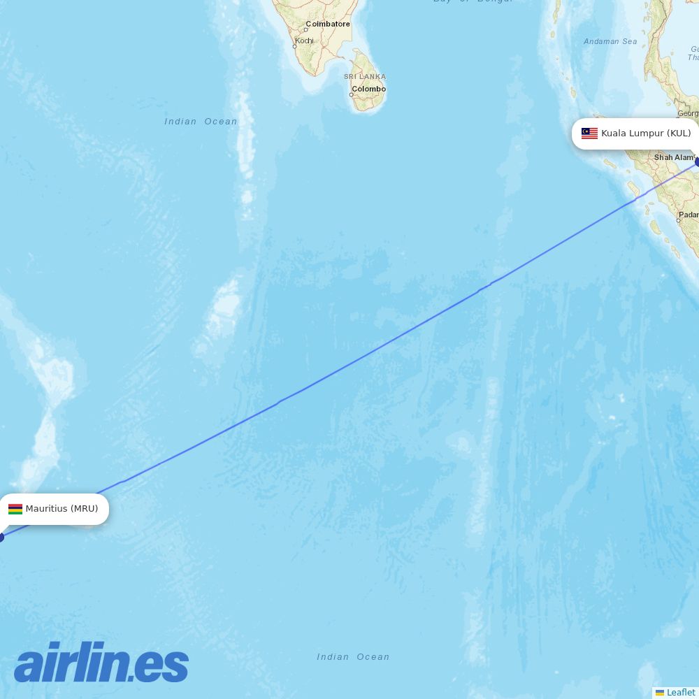 Air Mauritius at KUL route map
