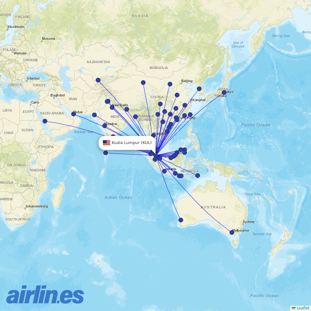 Batik Air Malaysia from Kuala Lumpur International Airport destination map
