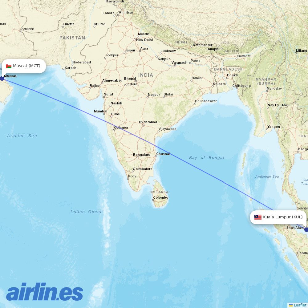 Oman Air at KUL route map