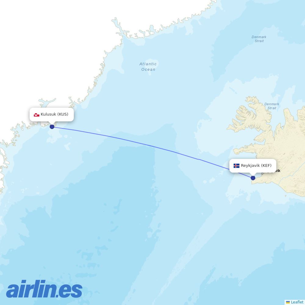 Icelandair from Kulusuk destination map