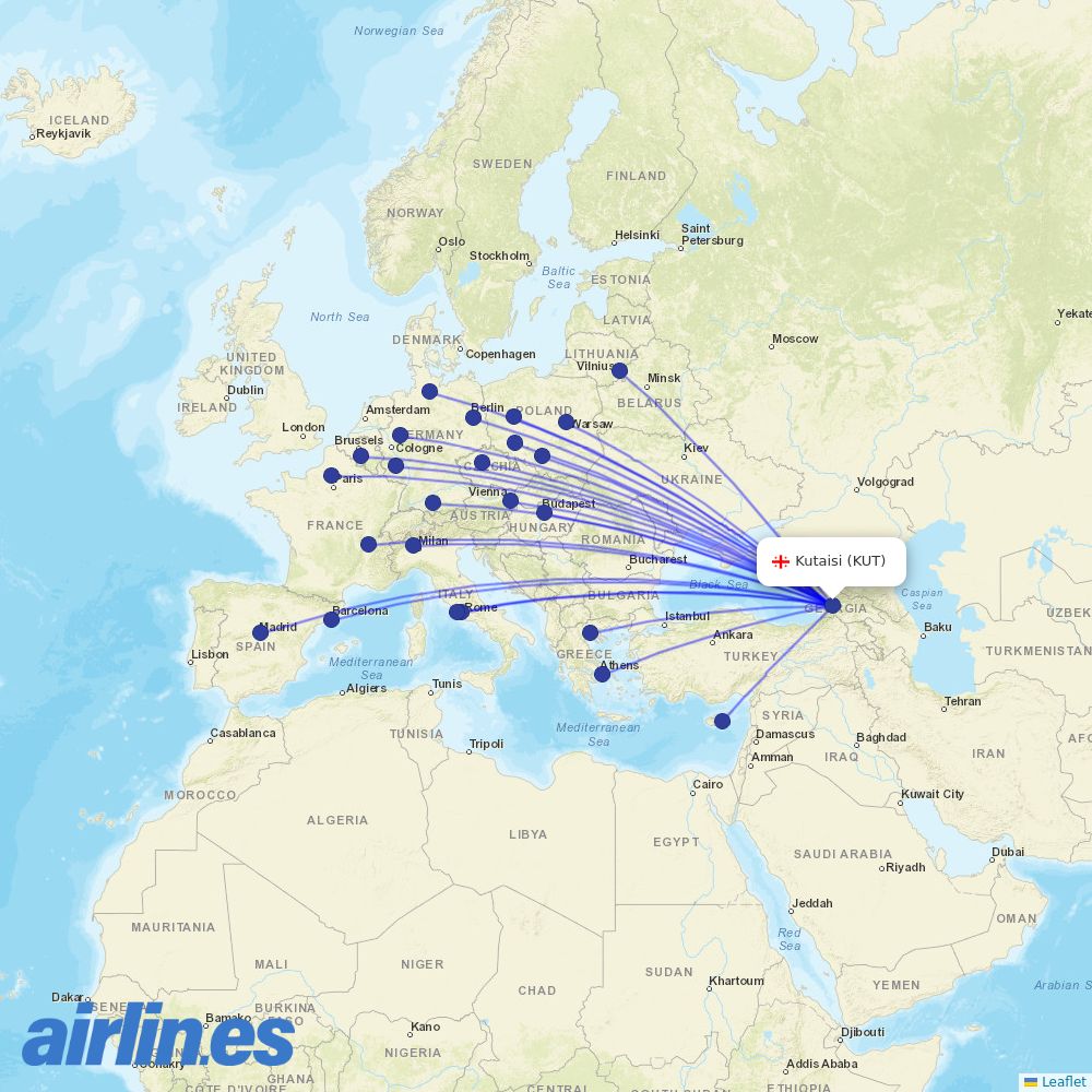 Wizz Air from Kutaisi destination map