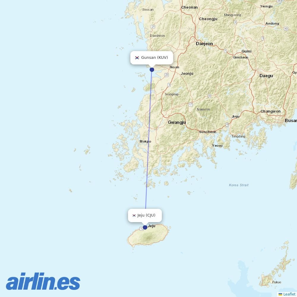 Jin Air at KUV route map