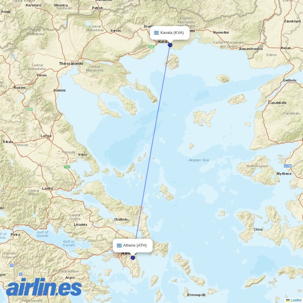 Aegean Airlines from Megas Alexandros International destination map
