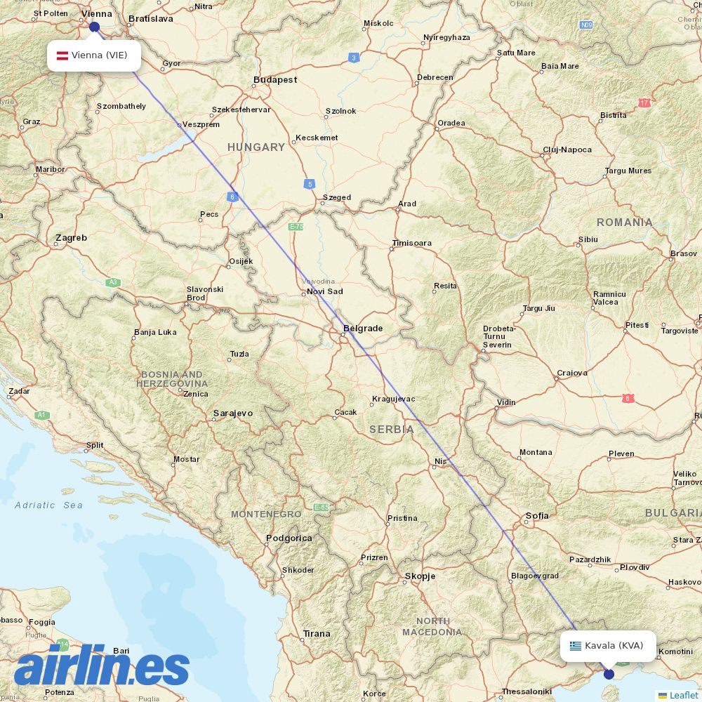 Austrian Airlines from Megas Alexandros International destination map