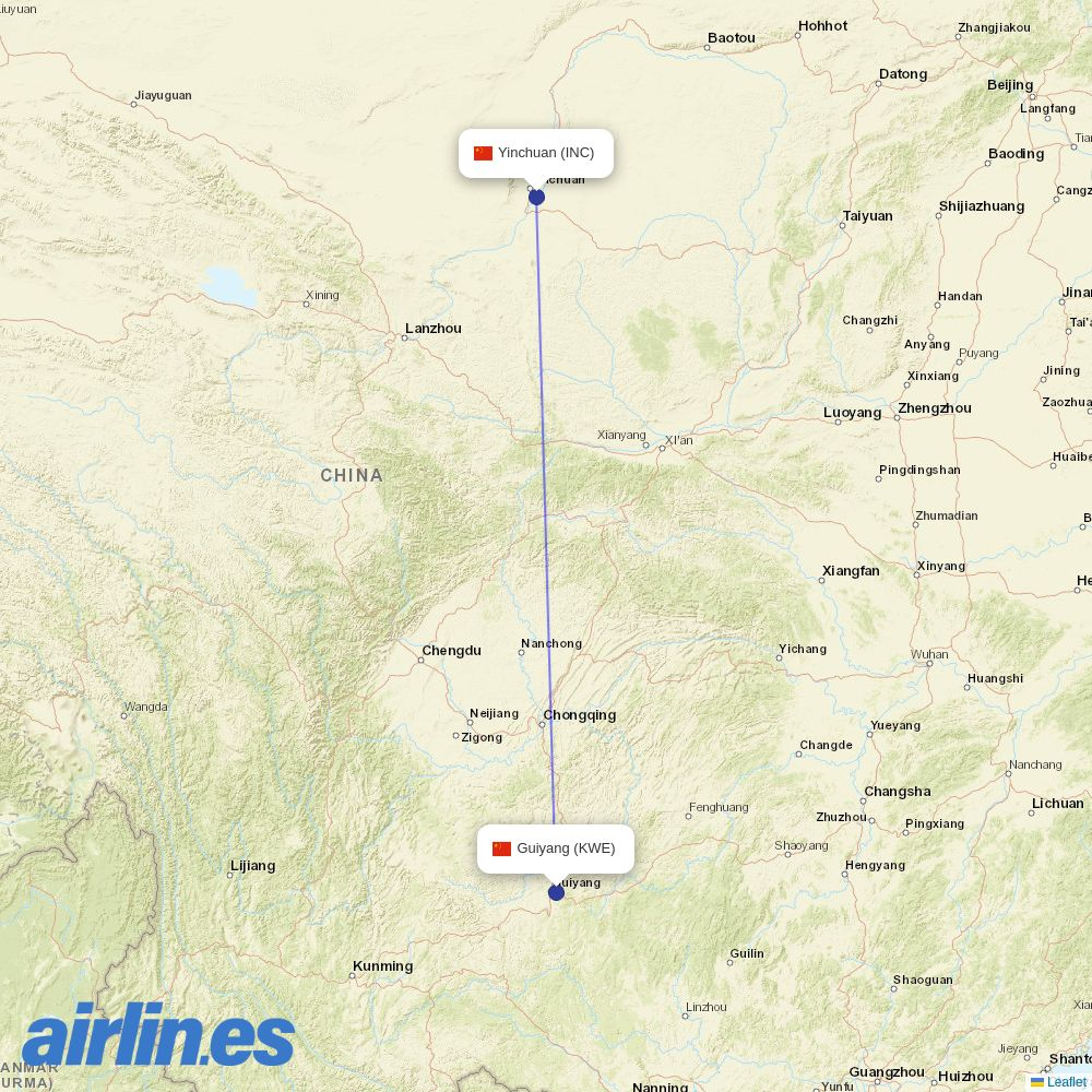 Okay Airways from Guiyang Longdongbao International Airport destination map