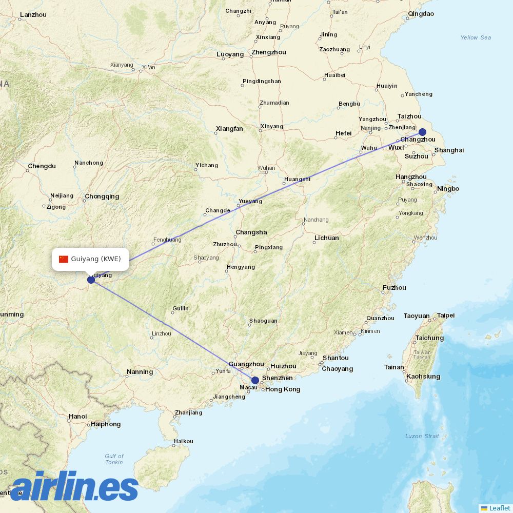 Donghai Airlines from Guiyang Longdongbao International Airport destination map