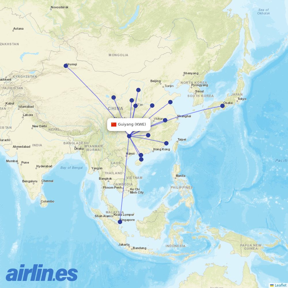 Tianjin Airlines at KWE route map