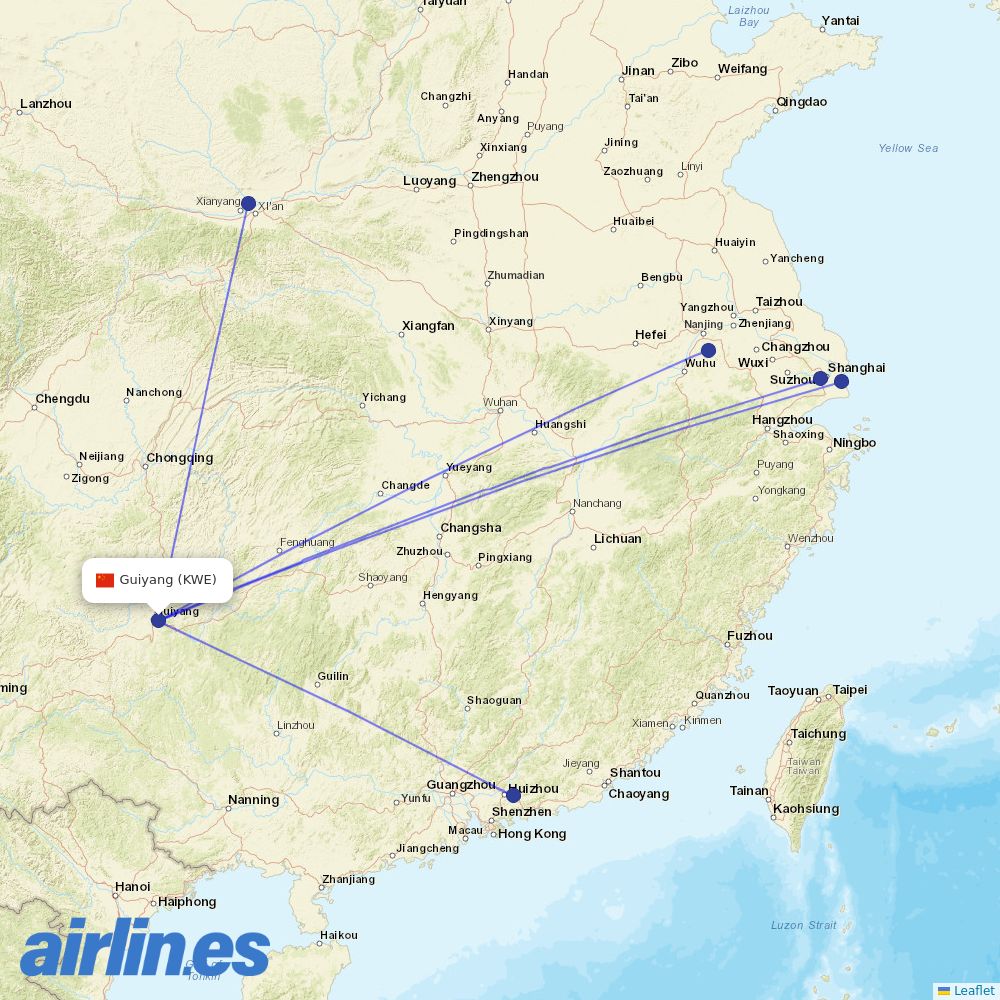Juneyao Airlines at KWE route map