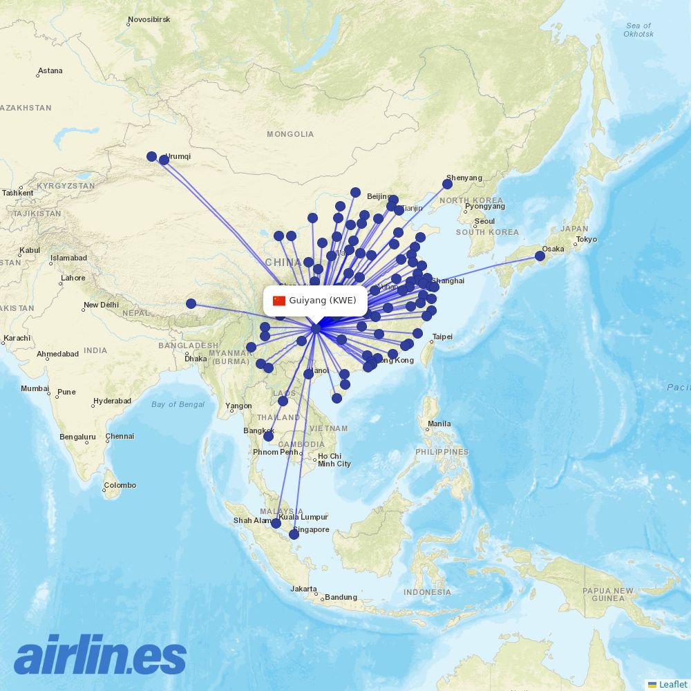 Shandong Airlines at KWE route map