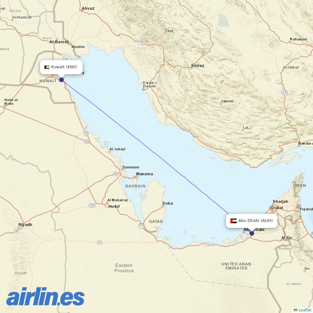 Etihad at KWI route map