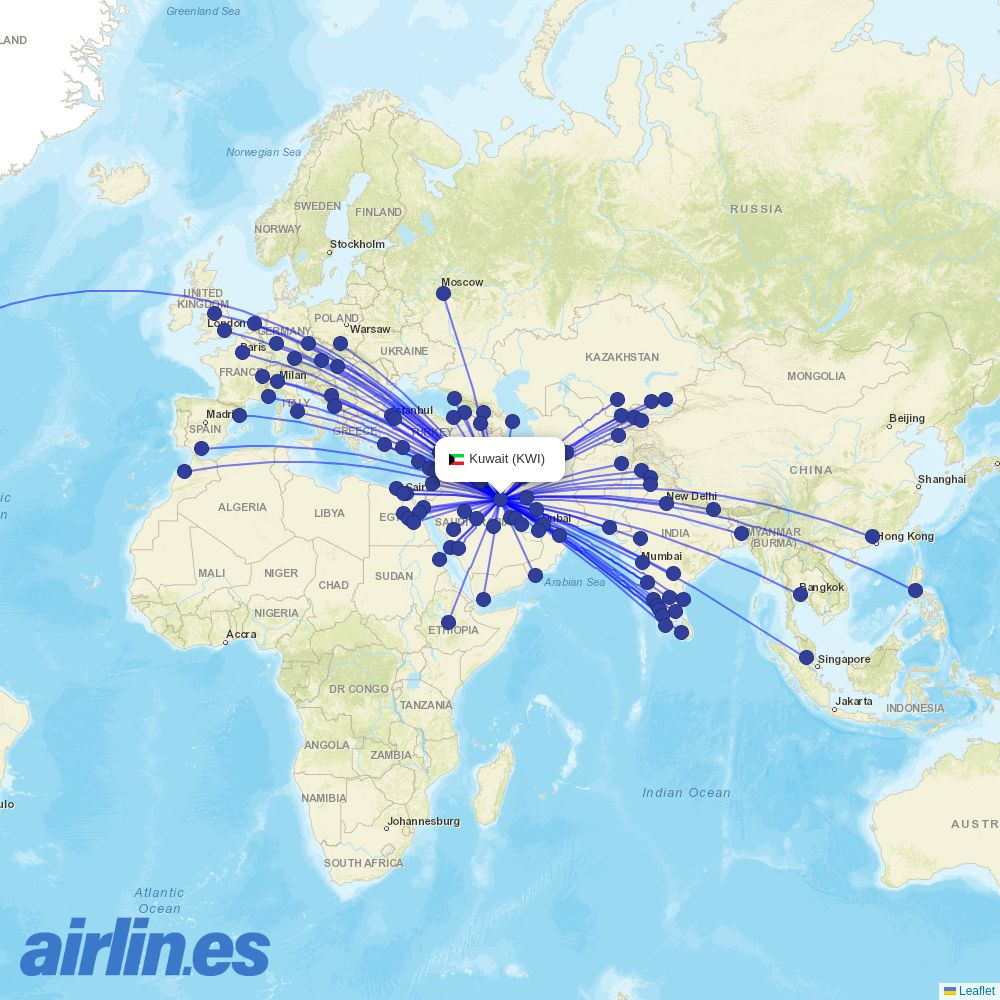 Himalaya Airlines from Kuwait International destination map