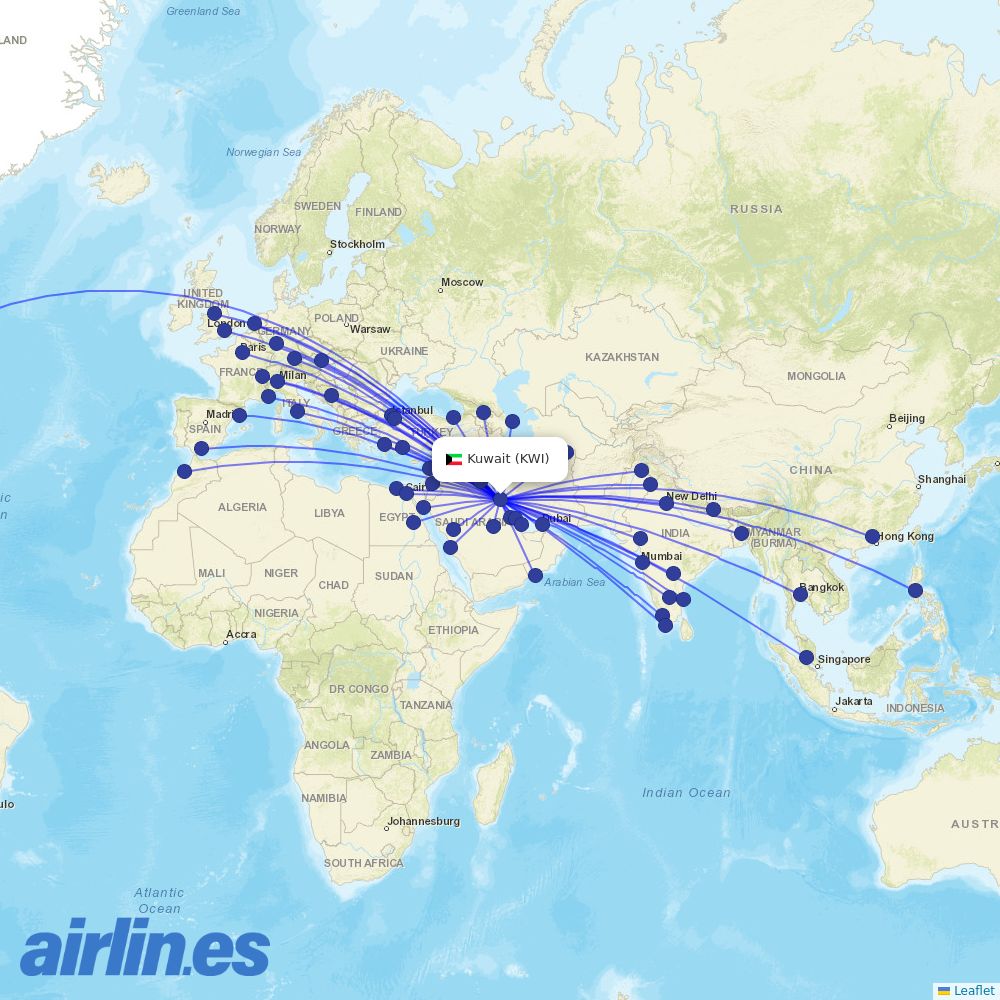 Kuwait Airways from Kuwait International destination map