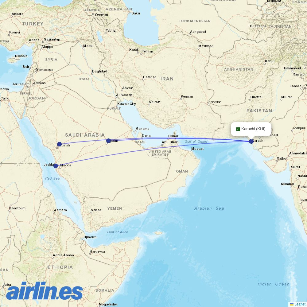 Flynas from Kuwait International destination map