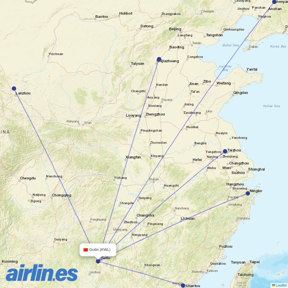 Spring Airlines from Guilin Liangjiang International Airport destination map