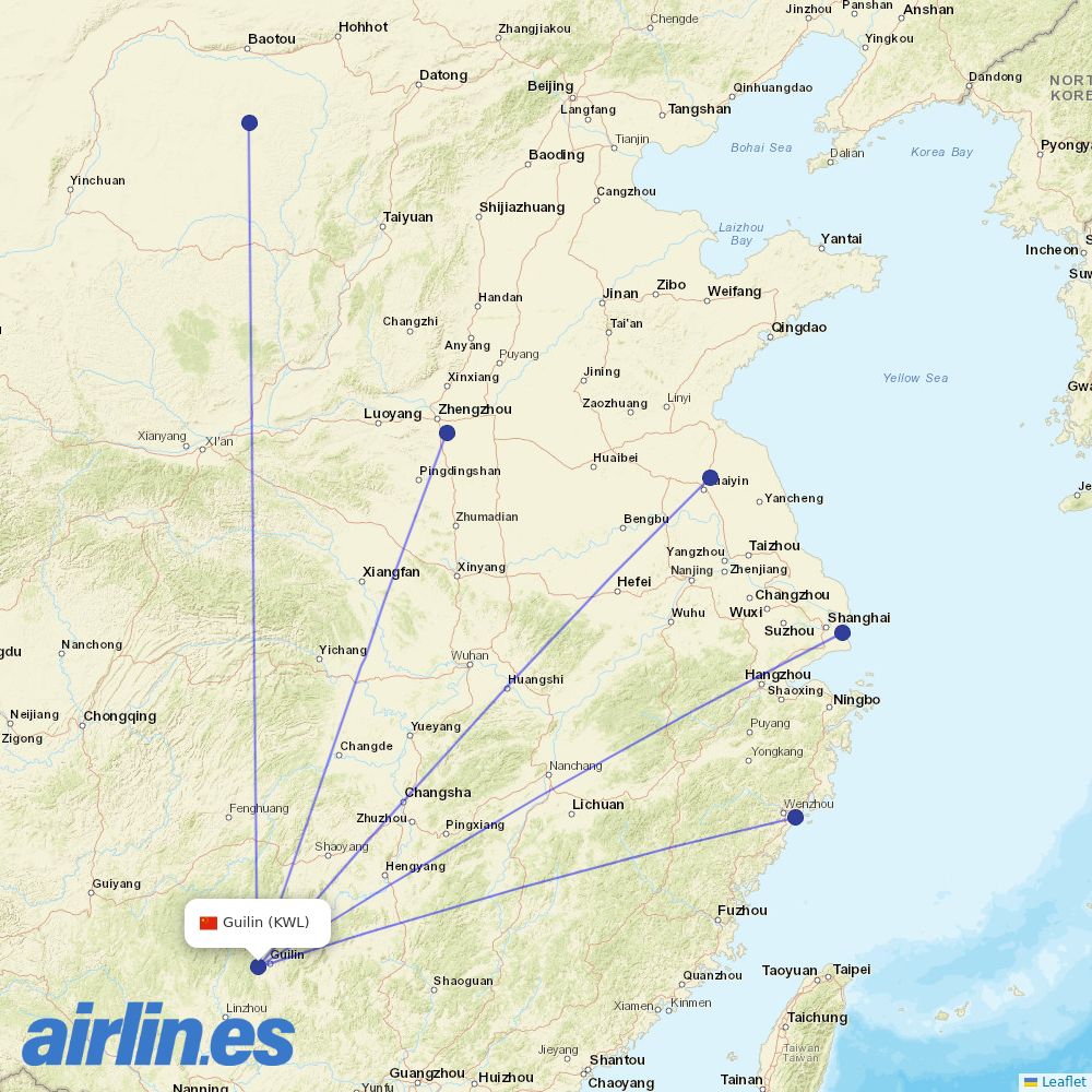 Shanghai Airlines from Guilin Liangjiang International Airport destination map