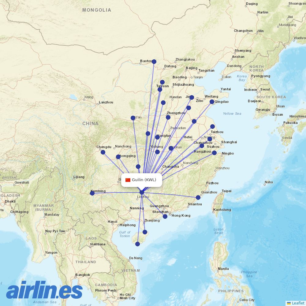 Air Guilin from Guilin Liangjiang International Airport destination map