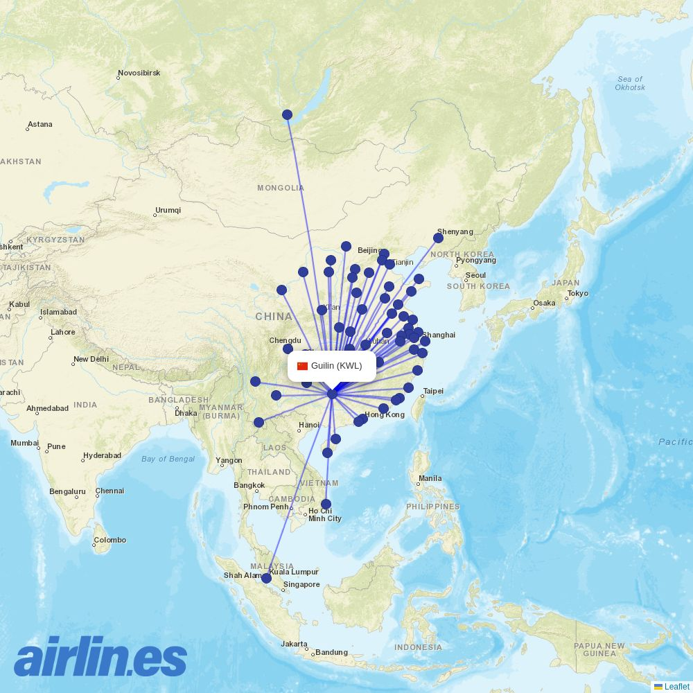 LJ Air from Guilin Liangjiang International Airport destination map