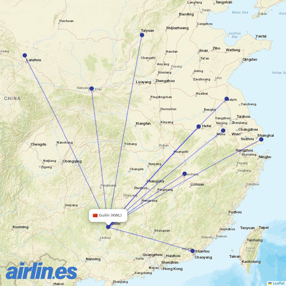 China Eastern Airlines from Guilin Liangjiang International Airport destination map