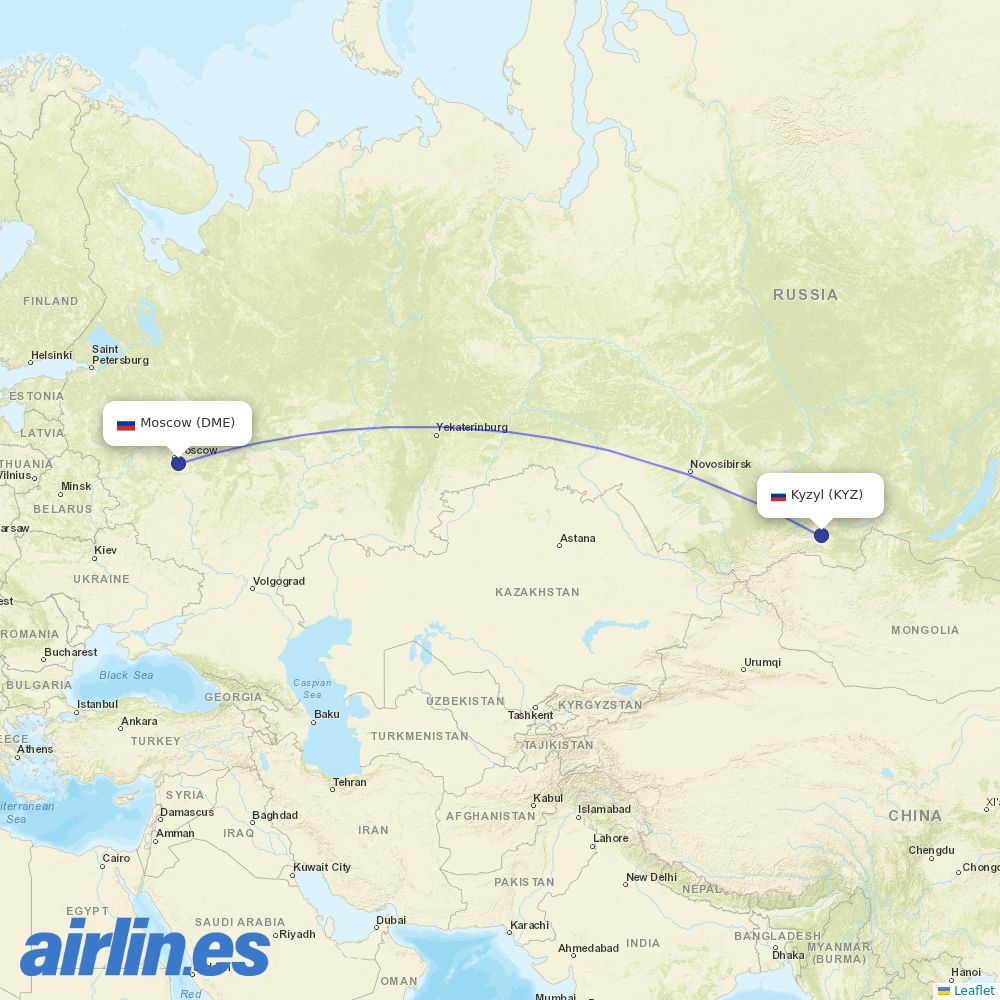 IrAero from Kyzyl Airport destination map