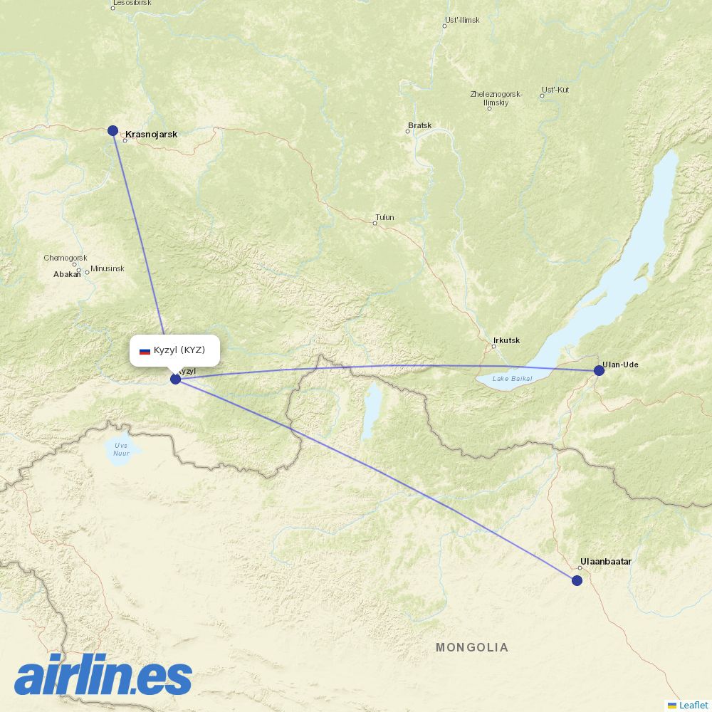 KrasAvia at KYZ route map