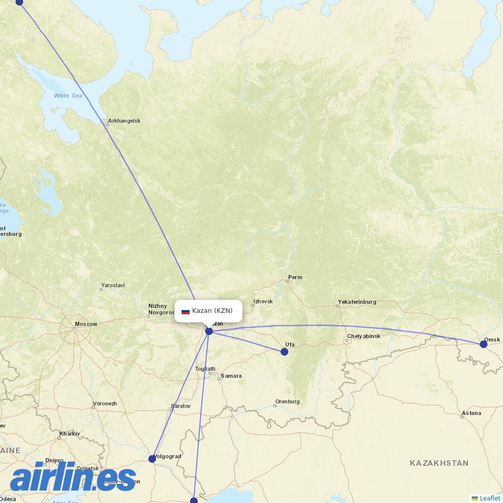Ikar from Kazan International Airport destination map