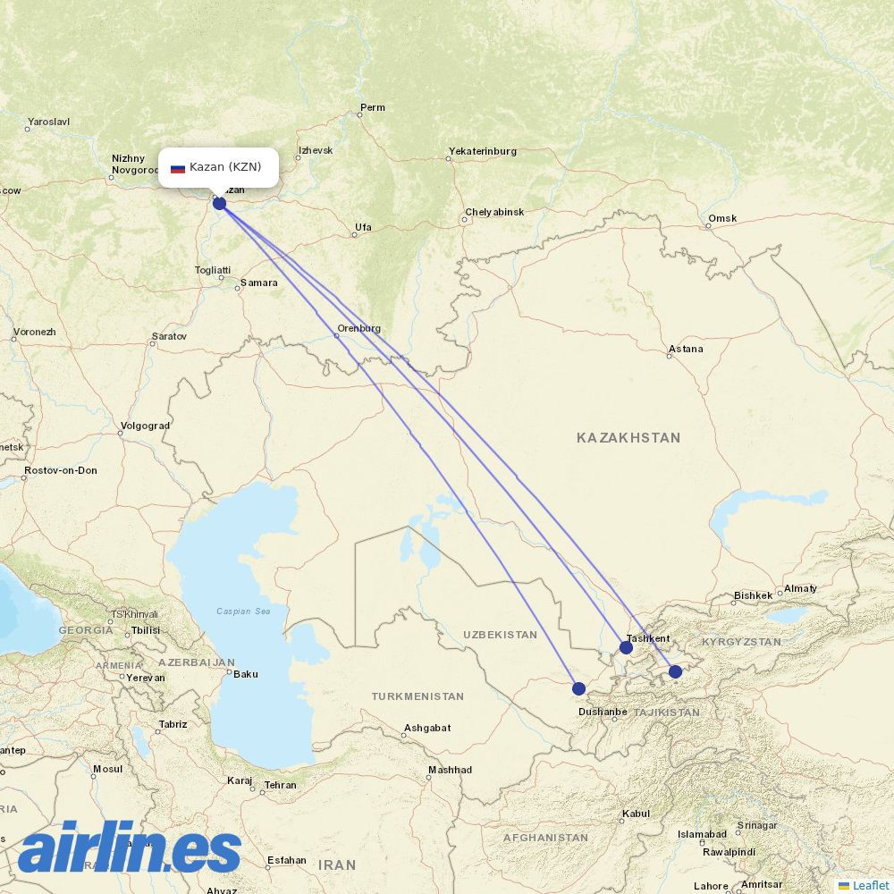 Uzbekistan Airways from Kazan International Airport destination map