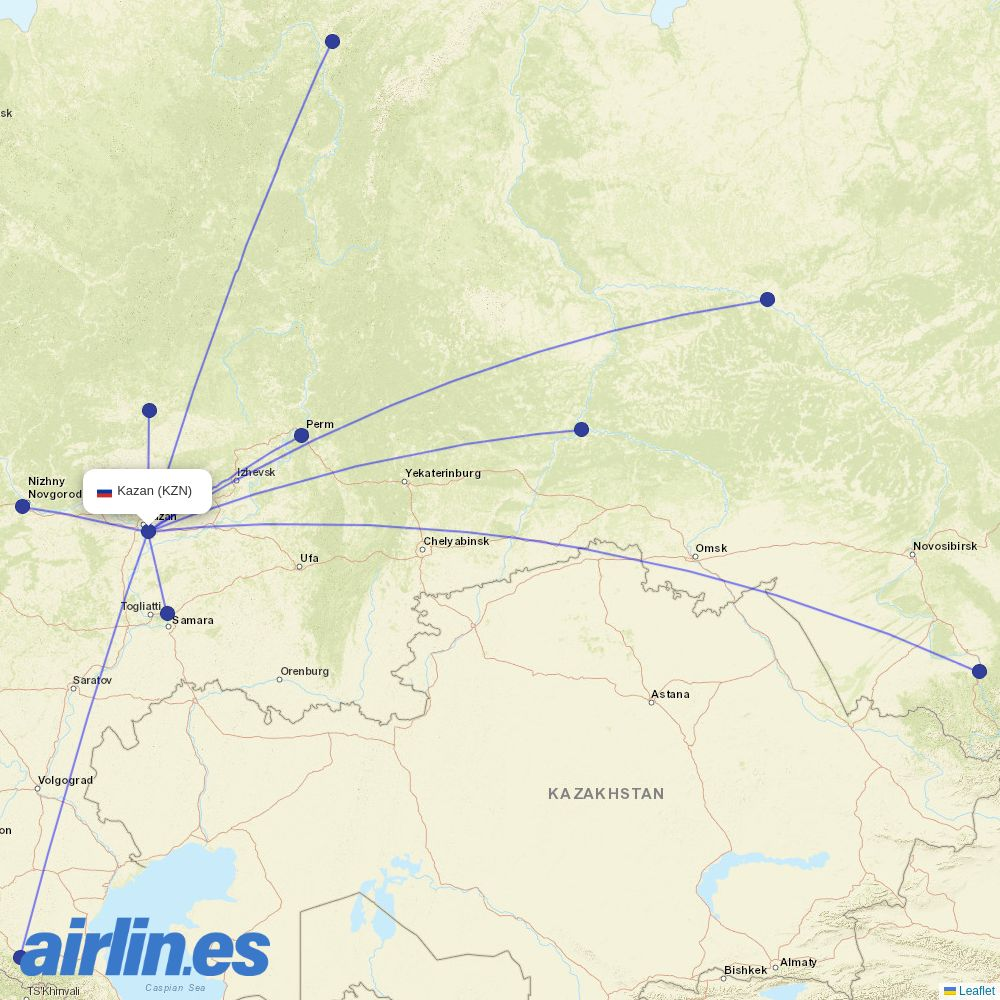 UVT Aero from Kazan International Airport destination map