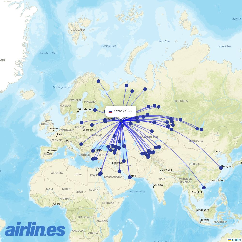 Somon Air from Kazan International Airport destination map