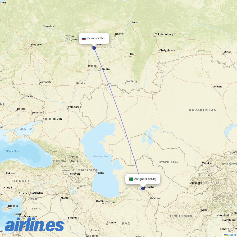 Turkmenistan Airlines at KZN route map