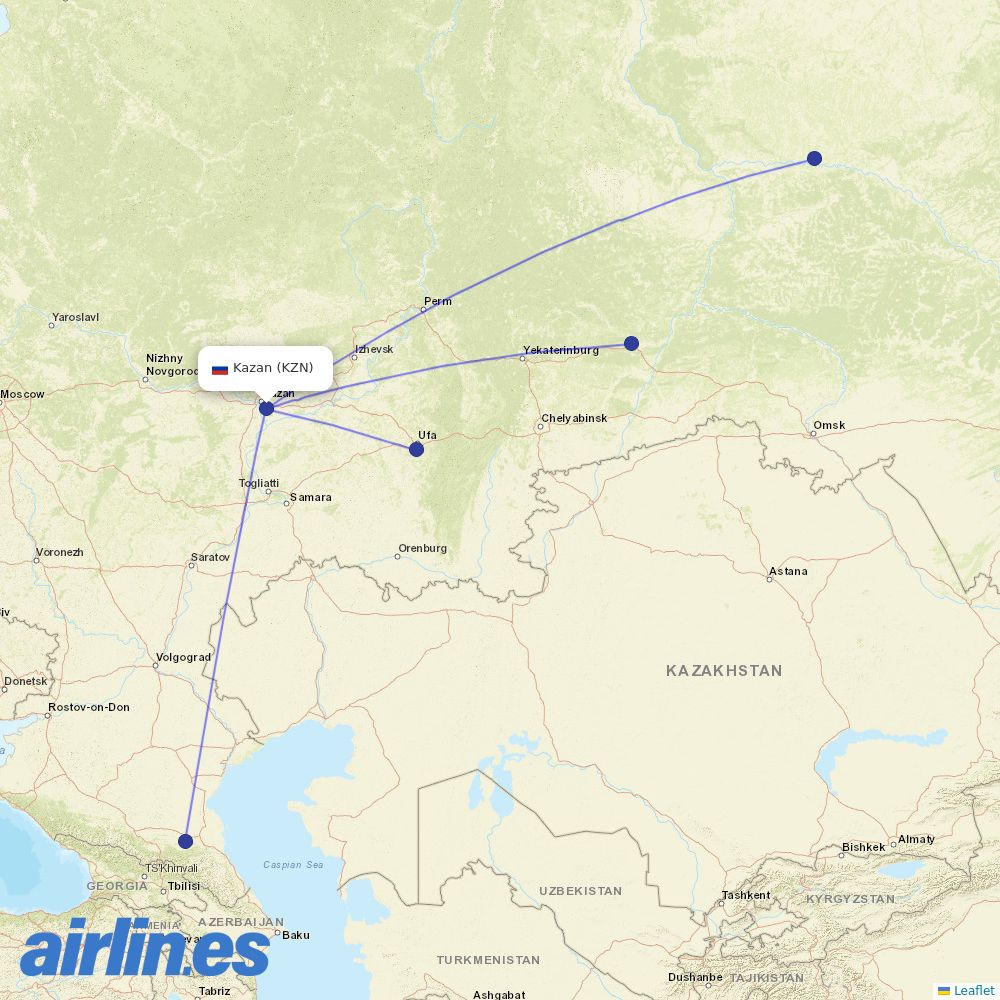 UTair from Kazan International Airport destination map