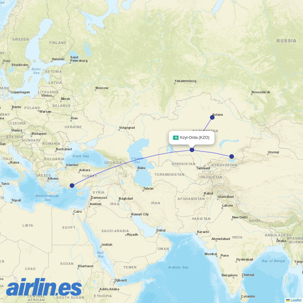 FlyArystan at KZO route map