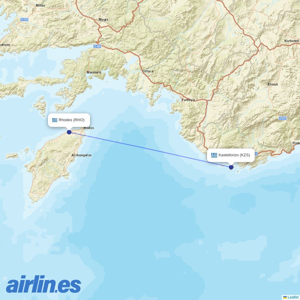 Olympic Air from Kastelorizo destination map