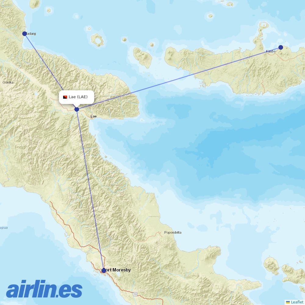 PNG Air from Nadzab destination map
