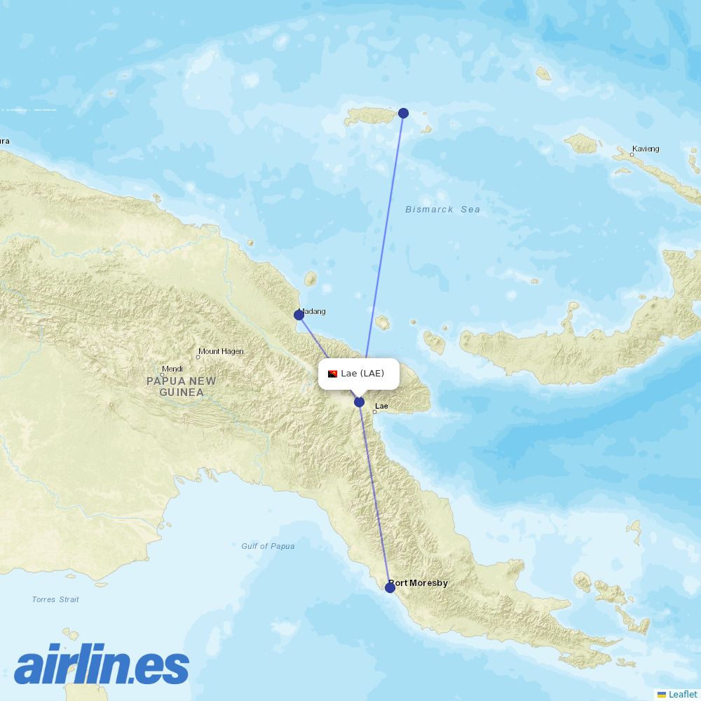 Air Niugini at LAE route map