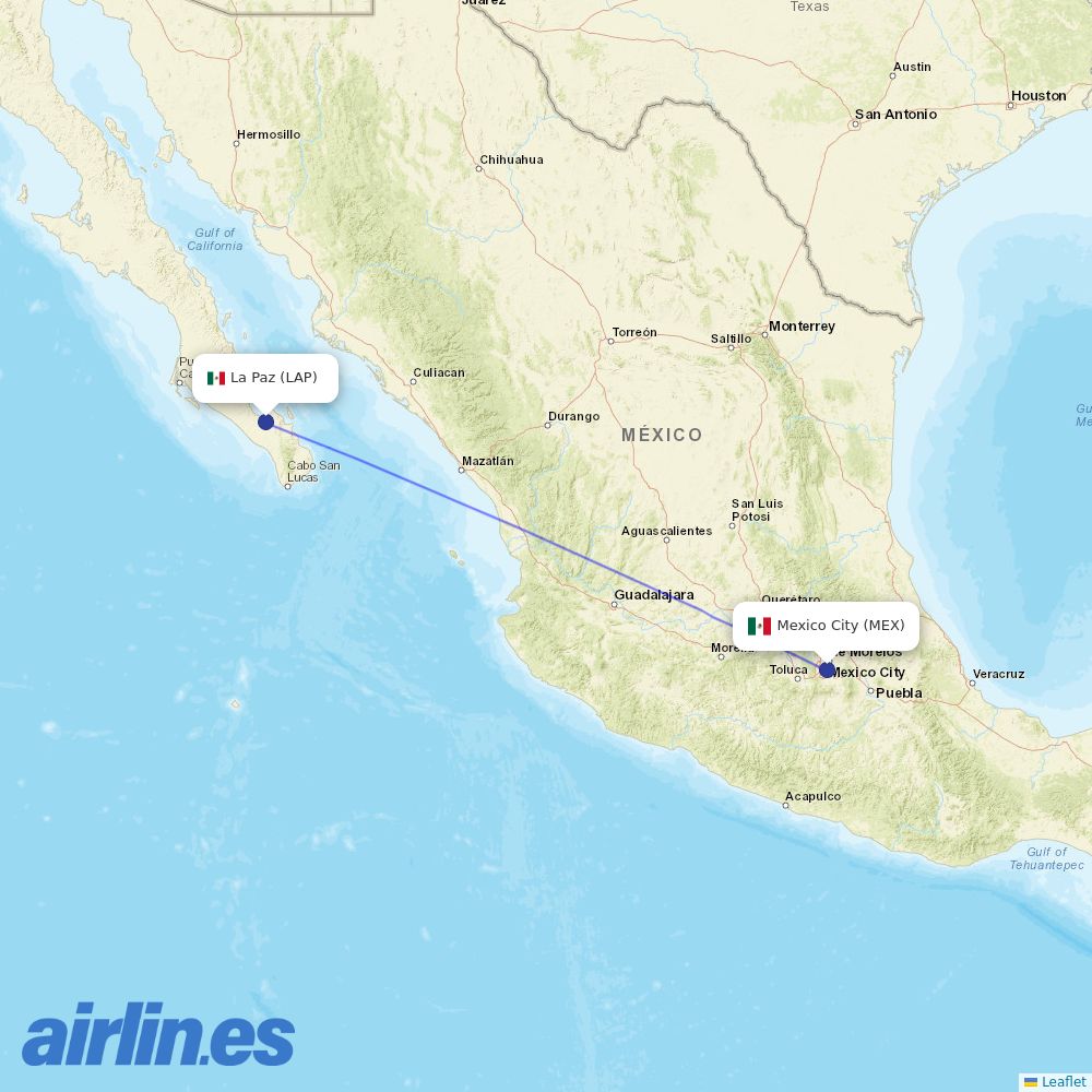 Aeromexico from General Manuel Marquez De Leon International destination map