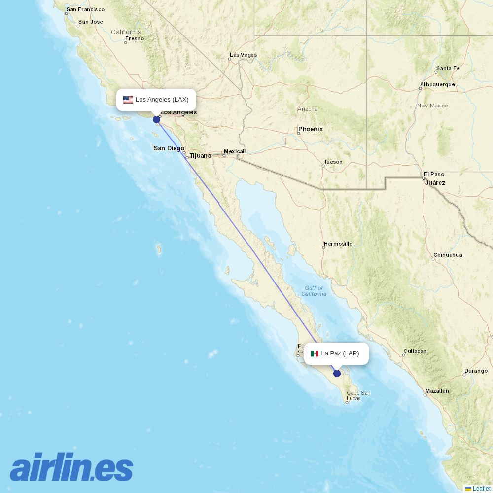 Alaska Airlines from General Manuel Marquez De Leon International destination map