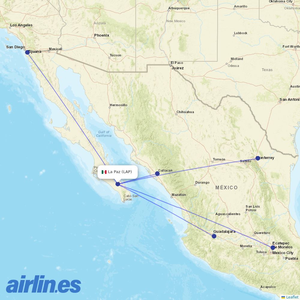 VivaAerobus from General Manuel Marquez De Leon International destination map