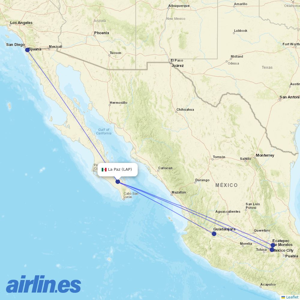 Volaris from General Manuel Marquez De Leon International destination map