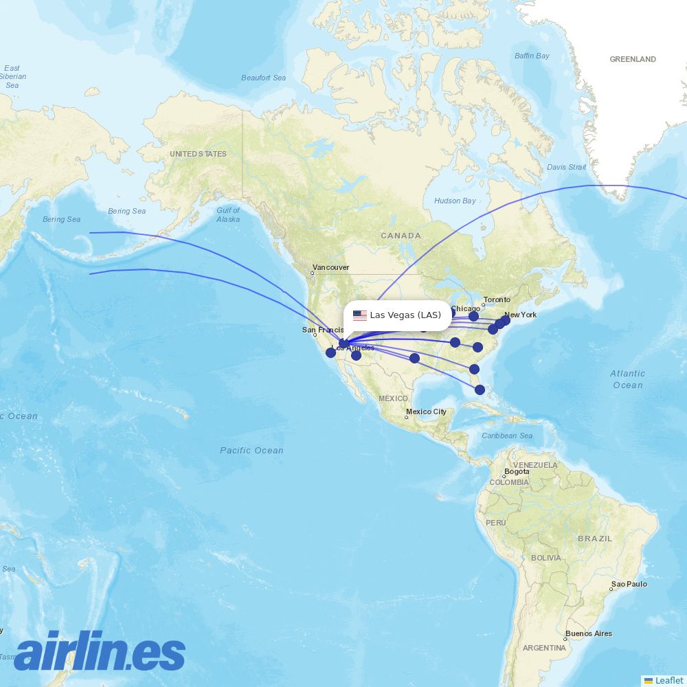 American Airlines from Harry Reid International Airport destination map