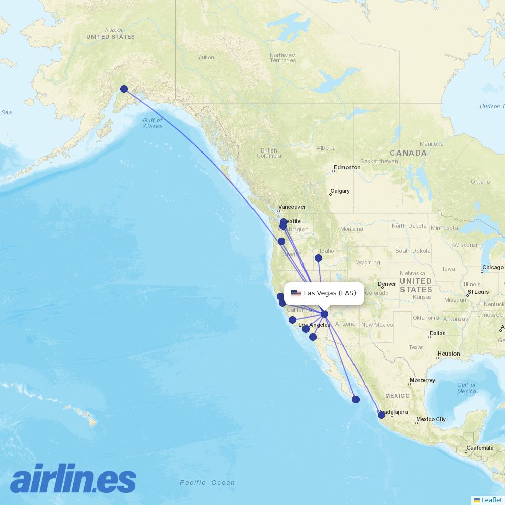 Alaska Airlines at LAS route map