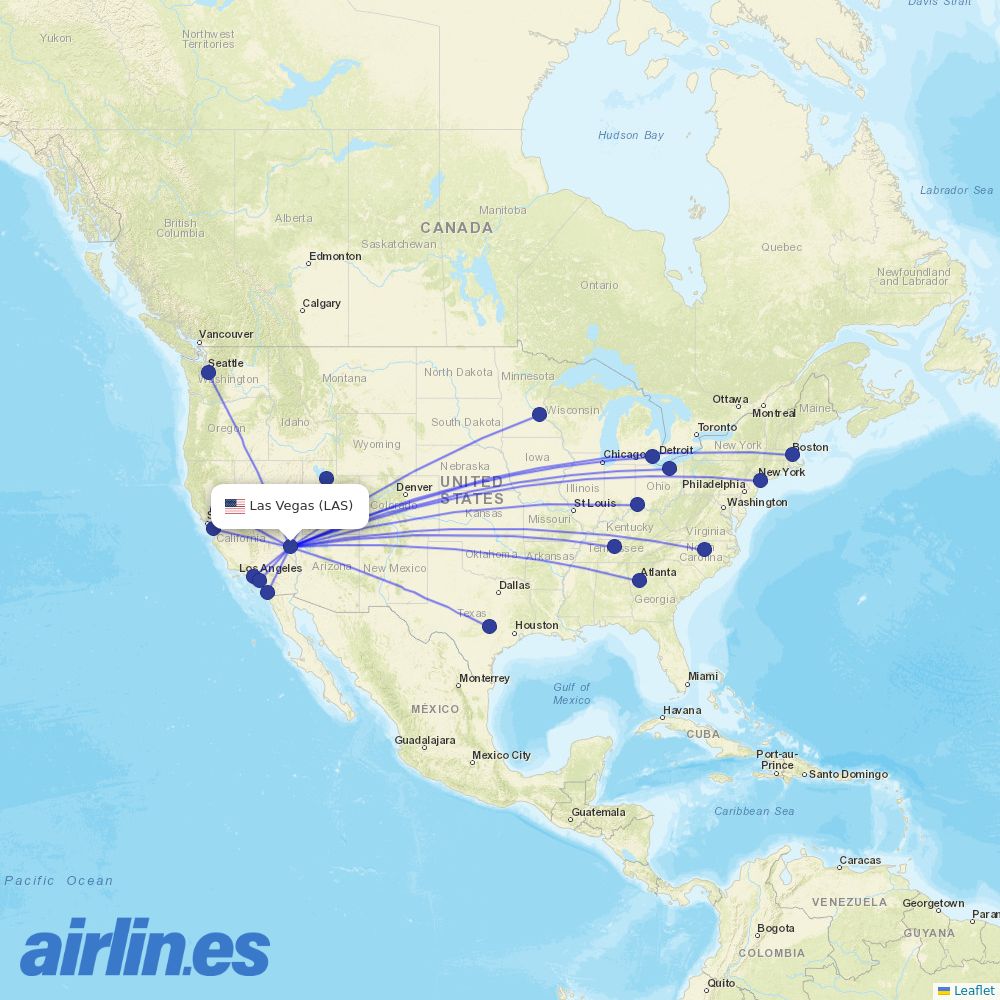Delta Air Lines from Harry Reid International Airport destination map