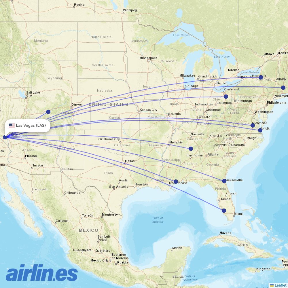 Breeze Airways from Harry Reid International Airport destination map