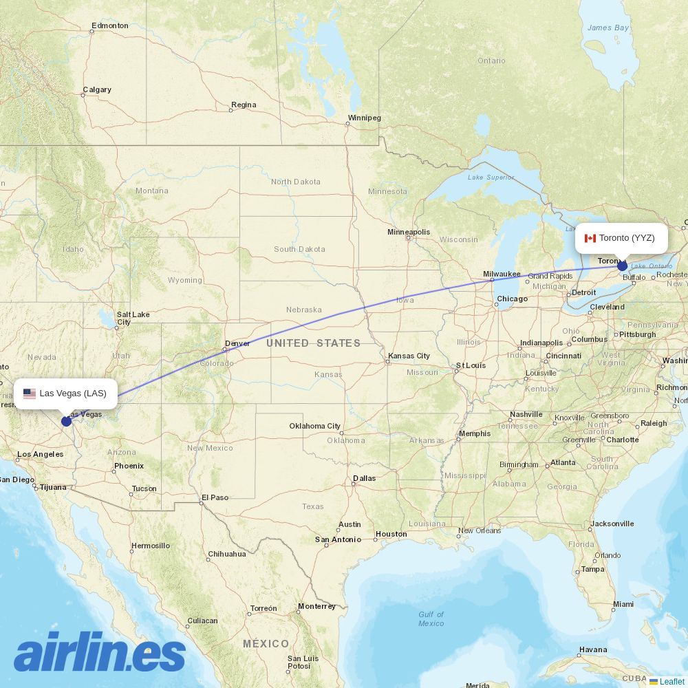Porter Airlines from Harry Reid International Airport destination map